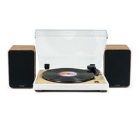 Tourne Disque Pré-amplifié Thomson TT301 Finition BOIS/Blanc - 33/45 tours, Lecture et retour du bras auto. Enceintes Bois 100W
