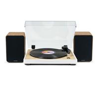 Tourne Disque Pré-amplifié Thomson TT301 Finition BOIS/Blanc - 33/45 tours, Lecture et retour du bras auto. Enceintes Bois 100W