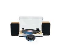 Tourne Disque Pré-amplifié Thomson TT301 Finition BOIS/BLANC - 33/45 tours, Bras AUTO Enceintes Bois 100W, Lumière OVNI LED
