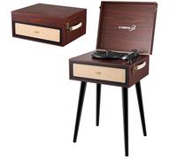 Tourne-disque rétro avec support et haut-parleur Bluetooth Full Range, radio FM, USB, entrée AUX IN, fente micro SD, vinyle nostalgique, tourne-disque portable avec repose-pieds