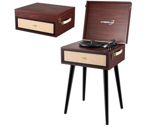 Tourne-disque rétro avec support et haut-parleur Bluetooth Full Range, radio FM, USB, entrée AUX IN, fente micro SD, vinyle nostalgique, tourne-disque portable avec repose-pieds
