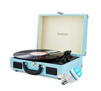 tourne disque goodmans retro bluetooth bleu - 33/45/78 - finition cuir - haut parleurs stéreo intégrés - diams led