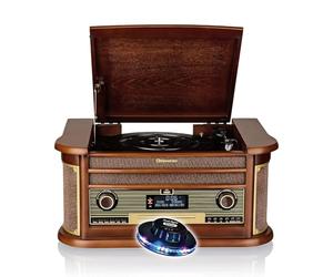 Tourne-Disque Roadstar HIF-1996D+BT - Platine Vinyl 33/45/78, Radio Dab+/FM, CD-MP3, Cassette, Bluetooth, USB, rétro Bois, LED