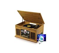Tourne-Disque Stéréo - Britz - 50W- 33/45/78 Tours - Lecteur CD/Casette, USB SD / Bluetooth RADIO FM / Look RETRO, Ampoule