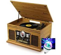 Tourne-Disque Stéréo - Britz - 2x50W- 33/45/78 Tours - Lecteur CD/Casette, USB SD / Bluetooth RADIO FM / Look RETRO, Ampoule