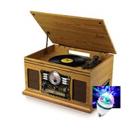 Tourne-Disque Stéréo - Britz - 50W- 33/45/78 Tours - Lecteur CD/Casette, USB SD / Bluetooth RADIO FM / Look RETRO, Ampoule