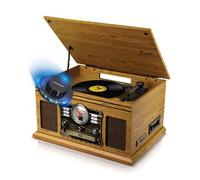 Tourne-Disque Stéréo - Britz - 50W- 33/45/78 Tours - USB SD / Bluetooth RADIO FM / Lecteur CD/Casette, Look RETRO, Lumière