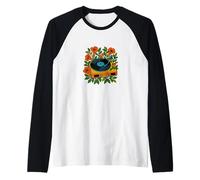 Tourne-disque vintage entouré de fleurs Manche Raglan
