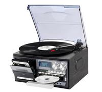 Tourne-disque vinyle, 3 vitesses avec haut-parleurs intégrés, design rétro, lecture CD et cassette, conception silencieuse, radio AM/FM for le divertissement et la décoration intérieure, for le(Black)