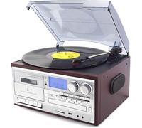 Tourne-disque vinyle à trois vitesses avec lecteur CD, radio, USB/SD, fente de cassette, télécommande et fonction de numérisation pour une expérience musicale rétro