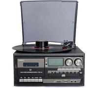 Tourne-disque vinyle à trois vitesses, tourne-disque vintage avec télécommande et haut-parleurs stéréo intégrés, prend en charge CD/cassette/AM/FM, audio rétro