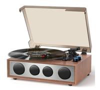 Tourne-disque vinyle avec 4 haut-parleurs, force de suivi réglable, noyer | Son à 4 haut-parleurs, force de suivi réglable, lecture par courroie, arrêt automatique et style noyer vintage pour une
