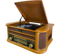 Tourne-Disque Vinyle Avec Haut-Parleurs Et Enregistrement Usb Complet,Chaîne Hifi Vintage Pour Disques Vinyles,Cd,Cassettes,Radio Am/Fm,Entrée Auxiliaire