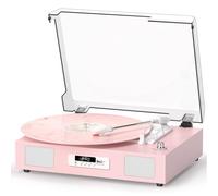 Tourne-disque vinyle avec haut-parleurs stéréo et enregistrement USB, rose | Haut-parleurs intégrés, platine à entraînement par courroie, entrée auxiliaire, arrêt automatique, affichage numérique
