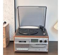 Tourne-disque vinyle Bluetooth avec CD et cassette, haut-parleurs intégrés, panneau de commande multifonctionnel, prend en charge la vitesse 33/45/78, idéal pour la maison et le bureau