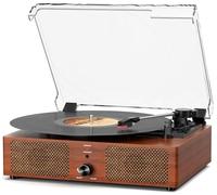 Tourne-disque vinyle Bluetooth avec haut-parleurs intégrés et lecteur phonographe vintage piloté par courroie USB, lecteur LP à 3 vitesses, prise en charge de lecture et d'enregistrement USB, entrée