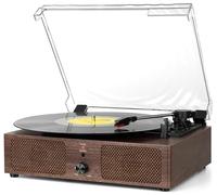 Tourne-disque vinyle Bluetooth avec haut-parleurs intégrés et lecteur phonographe vintage piloté par courroie USB, lecteur LP à 3 vitesses, prise en charge de la lecture et de l'enregistrement USB