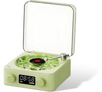 Tourne Disque Vinyle Bluetooth, Haut-Parleur Vinyle 3 En 1 De Style Tourne-Disque Avec Veilleuse Et Affichage De L'Heure, Mini Tourne-Disque Avec 4 Sons De La Nature