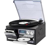 Tourne-disque vinyle Bluetooth rétro avec haut-parleurs intégrés, lecture CD et cassette, design à faible bruit, housse anti-poussière givrée pour divertissement à domicile