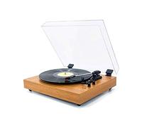 Tourne-disque vinyle, phonographe rétro avec double haut-parleurs intégrés, base en bois massif pour une meilleure qualité sonore