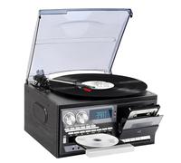 Tourne-disque vinyle rétro Bluetooth, 3 vitesses avec fonction CD et cassette - Moins de bruit, couvercle anti-poussière givré pour le divertissement