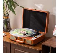 Tourne-disque vinyle rétro - Phonographe stéréo Bluetooth pour la maison et le salon (design vintage européen) (marron)