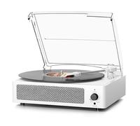 Tourne-disque vinyle sans fil Bluetooth avec haut-parleurs pour disques vinyles Platine vinyle vintage à entraînement par courroie Support 3 vitesses, casque, ligne RCA, entrée auxiliaire pour lecteur