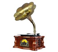 Tourne-disque vinyle vintage à 3 vitesses avec son surround à 360°, boîtier sculpté à la main pour divertissement à domicile et cadeau audio