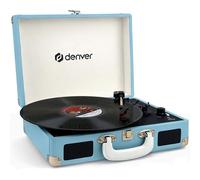 Tourne-Disque Vinyle Vintage Bleu - DENVER VPL-120 - Platine avec Enceinte intégrée - 3 Vitesses 33/45/78 Tours - Enregistrement USB vers PC - Lecteur rétro Valise