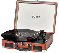 Tourne-Disque Vinyle Vintage Marron - DENVER VPL-120 - Platine avec Enceinte intégrée - 3 Vitesses 33/45/78 Tours - Enregistrement USB vers PC - Lecteur rétro Valise