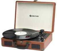 Tourne-Disque Vinyle Vintage Marron - DENVER VPL-120 - Platine avec Enceinte intégrée - 3 Vitesses 33/45/78 Tours - Enregistrement USB vers PC - Lecteur rétro Valise