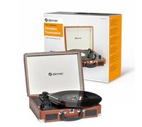 Tourne-Disque Vinyle Vintage Marron - DENVER VPL-120 - Platine avec Enceinte intégrée - 3 Vitesses 33/45/78 Tours - Enregistrement USB vers PC - Lecteur rétro Valise