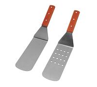 Tourne-gril, Spatule en Acier Inoxydable avec Manche en Bois Résistant à la Chaleur Facile à Nettoyer pour la Cuisine (Spatule ronde et spatule ronde à fente)