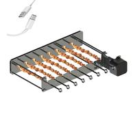 Tournebroche électrique, Ensemble de Brochettes avec 10 Tournebrochettes en Acier Inoxydable, Grille de Cuisson Rotative Automatique à 360° avec Moteur et USB, 2 Méthodes de Charge