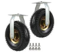 Tourner les roues de meubles, 2 Pcs Steel Plate Rubber Wheel Fixed Caster 150-250mm Pneumatic Double Ball Bearing Hub(Fixed,250mm/8in)