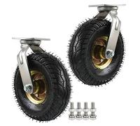 Tourner les roues de meubles, 2 Pcs Steel Plate Rubber Wheel Fixed Caster 150-250mm Pneumatic Double Ball Bearing Hub(Swivel,200mm/8in)