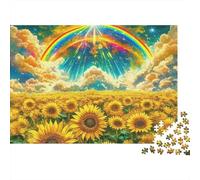 Tournesol 1000 pièces Puzzle Adultes Champ Tournesol Arc-en-Ciel Plein Soleil Premium Épais Robuste Vibrant Défi Difficile Anti-Stress Cadeau Familial 70x50cm/1000pcs