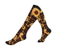 Tournesol À Carreaux Marron Chaussettes Haute 50Cm Femmes Chaussettes Contention Randonnée Chaussette Pour Gym Grossesse Avion Travail