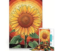 Tournesol au Coucher du Soleil ︰ Puzzle de 1000 pièces en vitrail pour Adultes Jeu Intelligent et Silencieux Découpe précise Cadeau Original 50x75cm