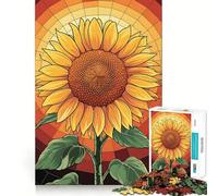 Tournesol au Coucher du Soleil ︰ Puzzle en vitrail 1000 pièces pour Adolescents Amélioration de la mémoire Détente et Amusement Pièce de Collection aux découpes nettes 38x26cm