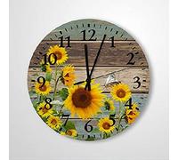 Tournesol avec Papillon - Ferme Ronde Horloge Murale sans Tic-Tac Cuisine Horloge Silencieuse Pendule Murale pour Maison Salon Chambre 25Cm