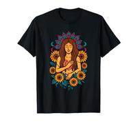 Tournesol Boho Garden Goddess Hippie Floral Mandala Moon Art T-Shirt