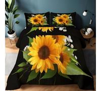 Tournesol Botanique Fleurs Blanches Feuilles Couette 4 Saisons sans Housse 140 x 200 cm - Édredon Réversible Surréalisme Lavable en Machine Douce, Ensemble de Literie avec 1 Taies d'oreiller