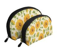 Tournesol dessiné, Trousse de Maquillage Coquille Femme Petit Porte-Monnaie Trousse de Toilette Trousse à cosmétiques 2 pièces