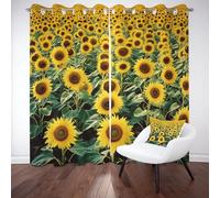 Tournesol Fleurs Sauvages Double Rideaux Occultant Floral Plante Pastoral Rural Rideau Opaque à Oeillets Rideaux Thermique Anti Chaleur Lot de 2 Isolant UV 70x225 cm Chambre Salon