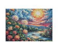 Tournesol Lac Coucher de Soleil Nature Sauvage Rural Campagne Belle Chaud Puzzle 300 Pièces pour Adultes Amusant Captivant Et Relaxant Parfait pour Activités en Famille Et Amis 300 PCS（40x28cm）