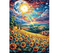 Tournesol Lever de Soleil Field 1000 Pieces Casse-tête Créatif en Carton Épais Rigide Animaux Sauvages avec Fleurs Difficulté Moyenne Activité Manuelle Loisir Créatif Cadeau Noël Qualité Premium 1000
