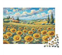 Tournesol Papier Premium Tournesols dans Un Champ doré avec Nuages Puzzle à Monter soi-même Décoratif Anti-Stress 70x50cm/1000 pièces