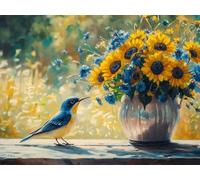 Tournesol Peinture Diamant Adulte, DIY Diamond Painting Complet, 5D Oiseau Diamond Painting Artisanat Strass Point de Croix Loisirs Créatifs Adultes, Cadeaux Décoration Murale Maison 30x40 cm W-10838