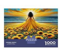 Tournesol Puzzle 1000 pièces Carton Premium Femme au Champ de tournesols adolescents12-18 Ans activité après école Loisir Indoor 70x50cm